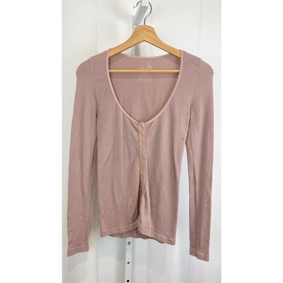 FREE PEOPLE Intimately Long Sleeve Snap Cardigan Top Textured Stretch Pink M L - Picture 1 of 8